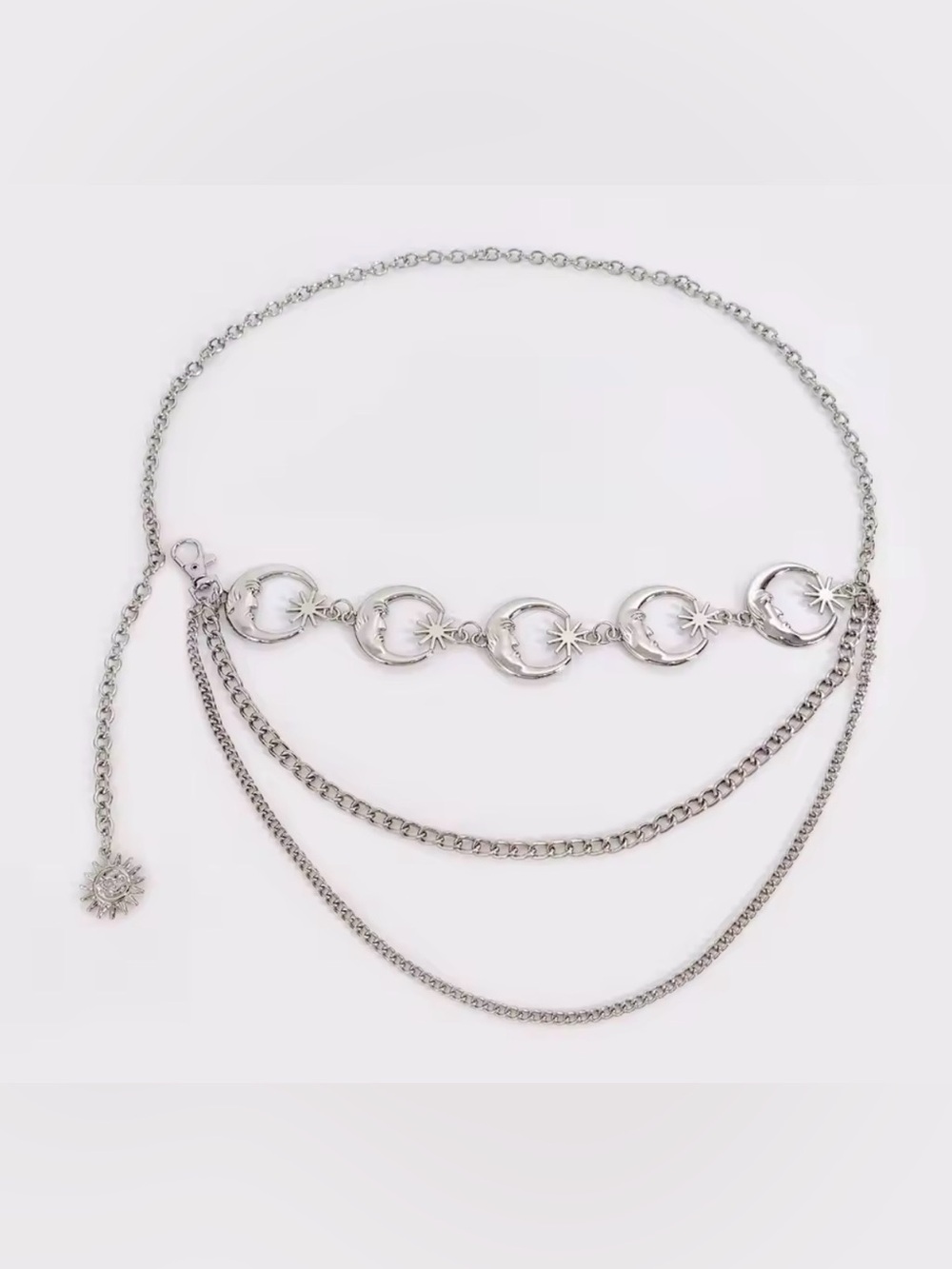 Silver Moon & Star Layered Belt Necklace - Womens Jewelry - Picture 4 of 4